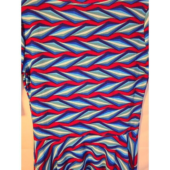 Lularoe Dress Fit Flare Blues Reds Midi Flattering Womens Size Medium - Picture 2 of 3